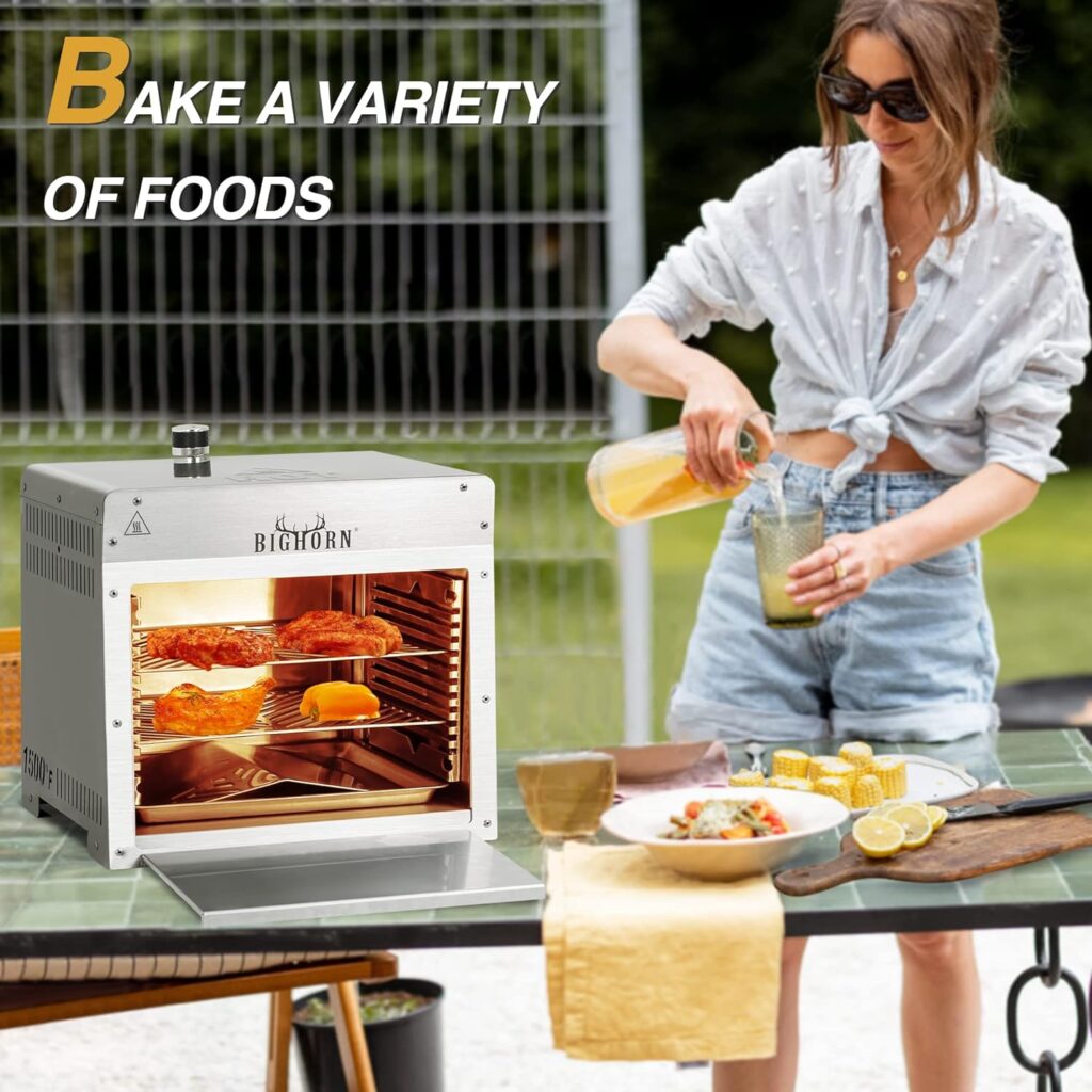 BIG HORN OUTDOORS Portable Infrared Broiler Propane Gas Grill, 1500 Degree Stainless Steel Tabletop Quick Cooking Steak Grill for Meat, Seafood, Veggies