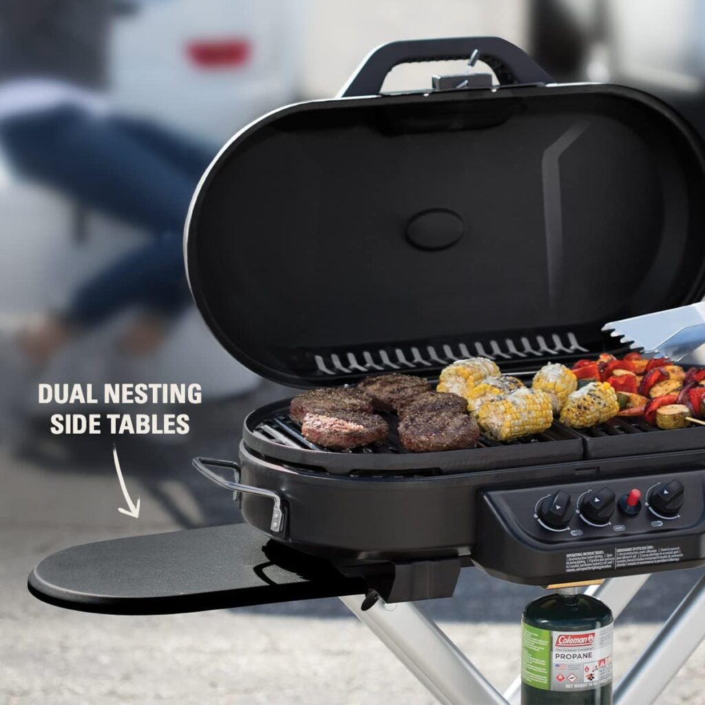 Coleman Roadtrip 285 Portable Stand-Up Propane Grill, Gas Grill with 3 Adjustable Burners  Instastart Push-Button Ignition; Great for Camping, Tailgating, BBQ, Parties, Backyard, Patio  More