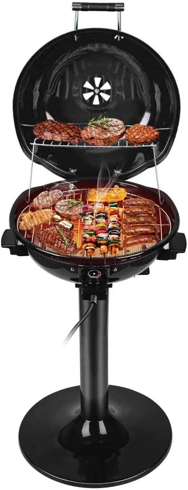 Electric BBQ Grill Techwood 15-Serving Indoor/Outdoor Electric Grill for Indoor  Outdoor Use, Double Layer Design, Portable Removable Stand Grill, 1600W (Stand Black BBQ Grills)