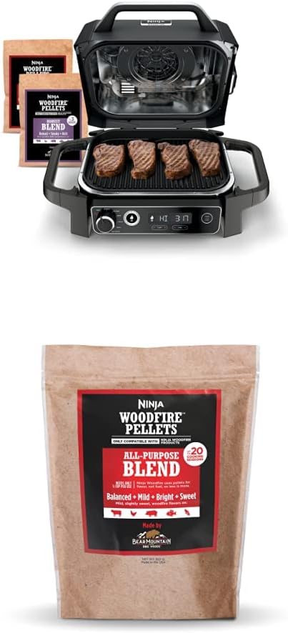Ninja OG701 Woodfire Outdoor Grill  Smoker, 7-in-1 Master Grill, BBQ Smoker,  Air Fryer plus Bake, Roast, Dehydrate,  Broil, uses Ninja Woodfire Pellets, Weather-Resistant, Portable, Electric, Grey