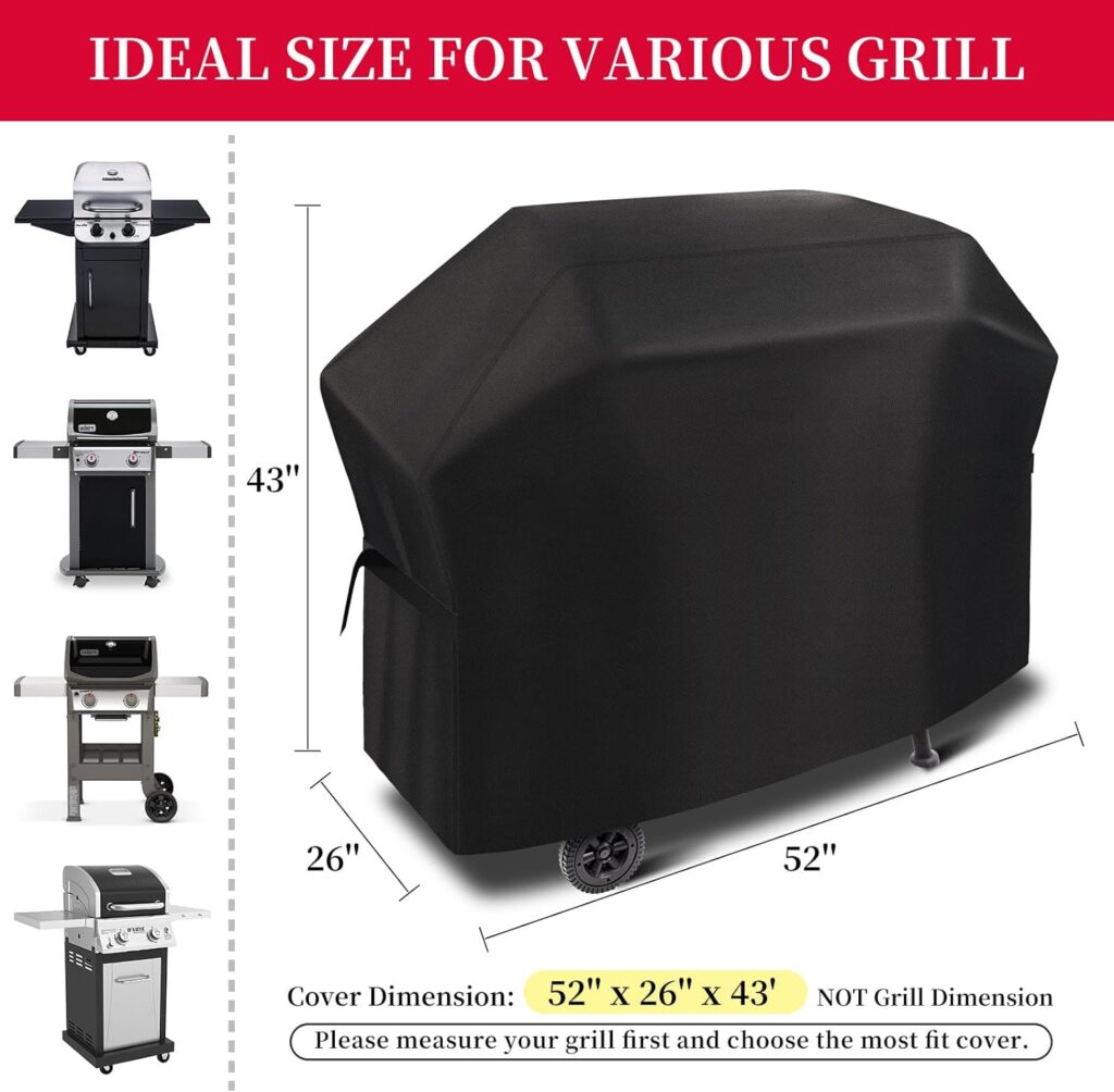 RICHIE Grill Cover for Outdoor Grill, Gas Grill Covers 58’’ Waterproof UV Resistant BBQ Cover, Durable Rip Resistant Barbecue Grill Cover, Fits for Weber, Brinkmann, Char Broil, Nexgrill etc,. Black