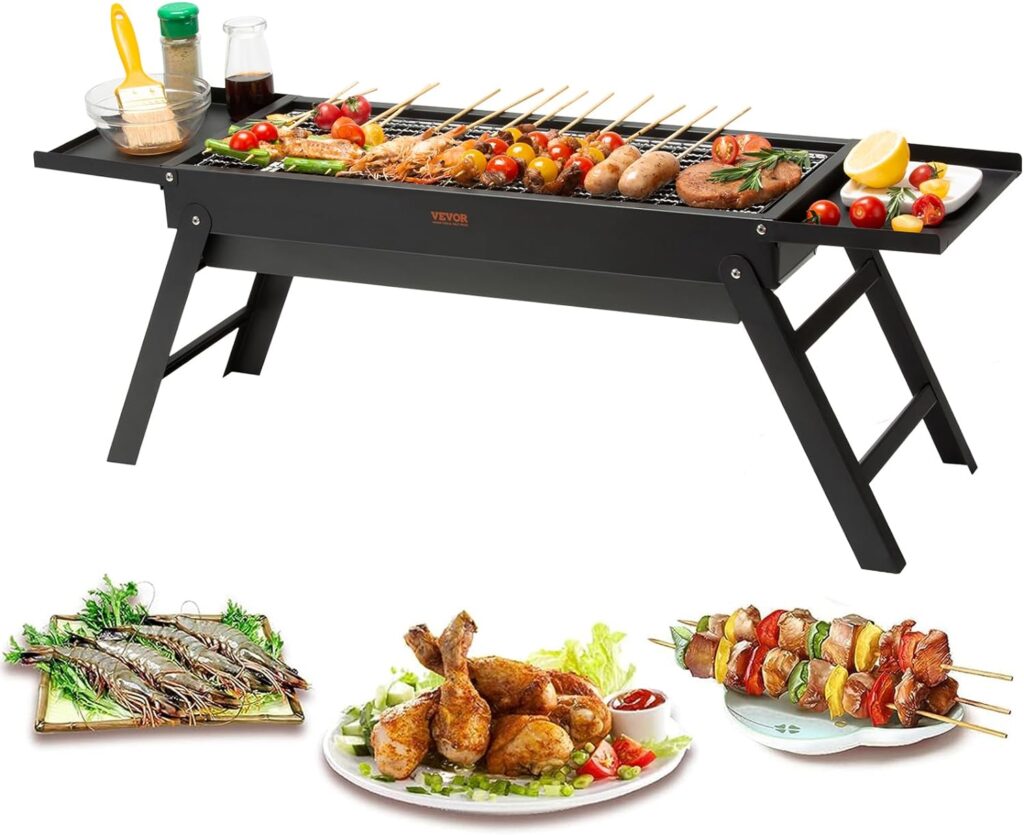 VEVOR Portable Charcoal Grill 23 inch, Small Barbecue Grill Folding BBQ Grills, Outdoor Grill Foldable, Stainless Steel Charcoal Grills, Mini Grill for Travel, Outdoor Barbecue Camping, Picnic