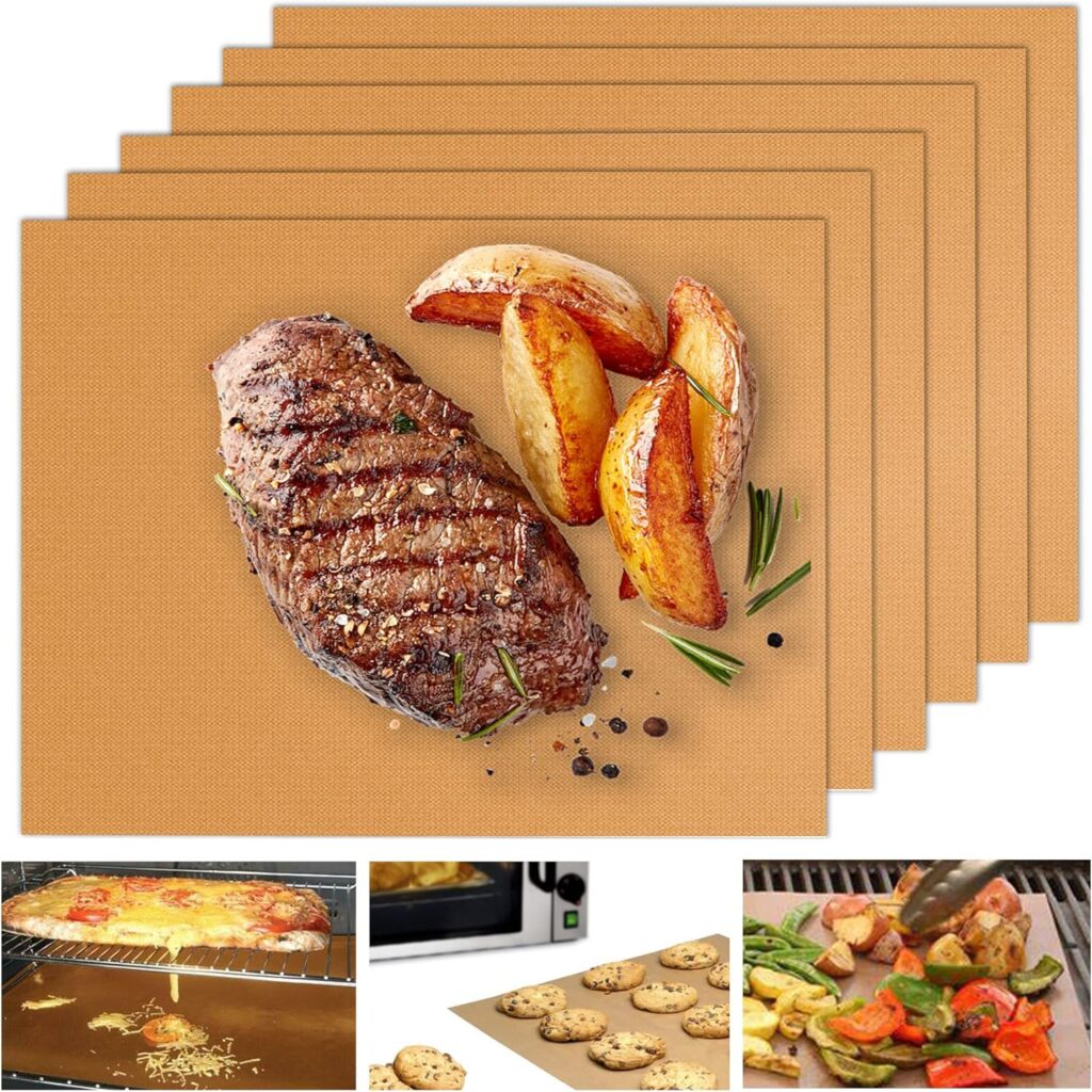 UBeesize Copper Grill Mats for Outdoor Grill, Set of 6 Heavy Duty Grill Mats, Non Stick BBQ Grill Mats  Baking Mats, Resuable and Easy to Clean, Works on Gas Charcoal and Electric BBQ-15.75 x 13 Inch