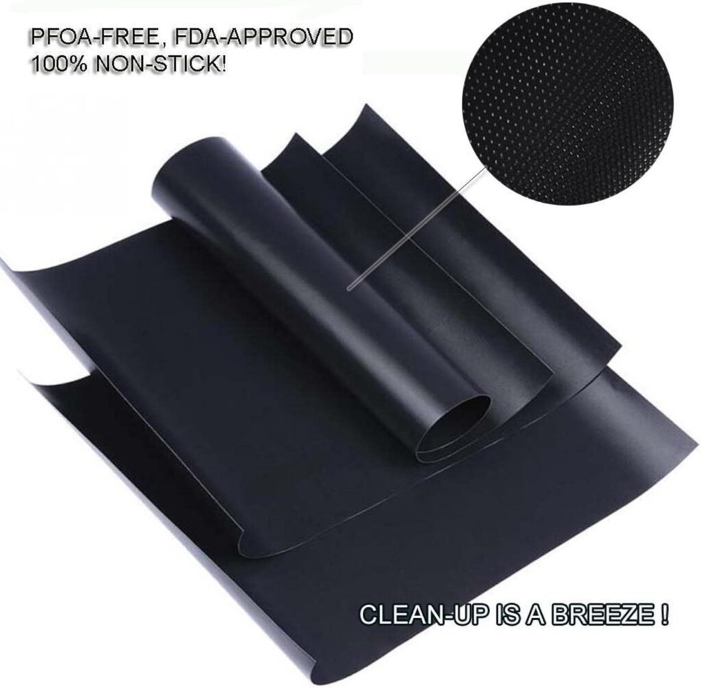 RENOOK Grill Mat Set of 6 - 100% Non-Stick Reusable Mats for Gas, Charcoal or Electric Grills - Easy to Clean - 15.75 x 13-Inch, Black