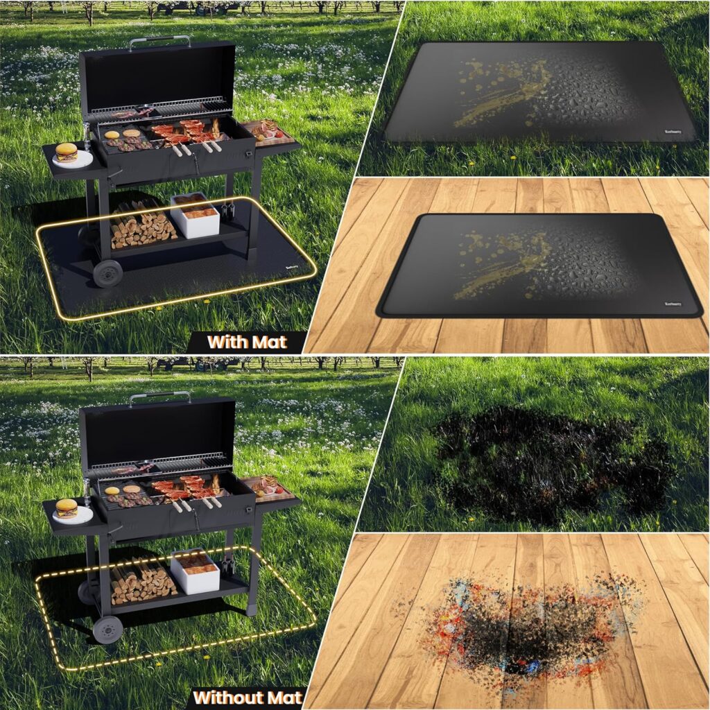 Under Grill Mats for Outdoor Grill, Double-Sided Fireproof Deck and Patio Protector Mat, BBQ Mat for Under BBQ, Waterproof Oil-Proof Grill Floor Pads Fire Pit Mat Fireplace Mat 60 x 40 inch