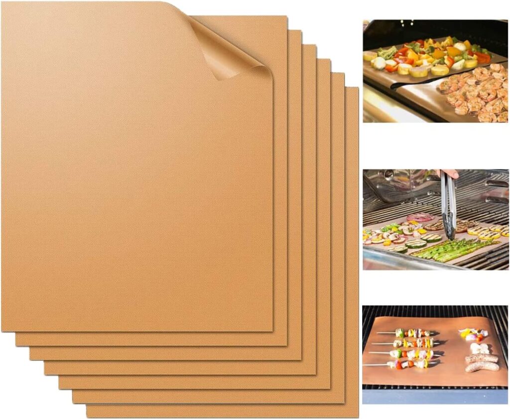 WIBIMEN Grill Mats for Ourdoor Grill, Set of 7 Copper Grill Mat 100% PFOA Free Non-Stick 15.75 x 13, Heavy Duty, Resuable and Easy to Clean, Works on Gas Charcoal and Electric BBQ (7pcs) (Copper)