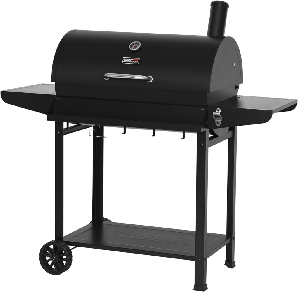 Royal Gourmet CC1830T 30-Inch Barrel Charcoal Grill with Front Storage Basket, Outdoor BBQ Grill with 627 sq. in. Cooking Area, Backyard Barbecue Cooking Party, Black