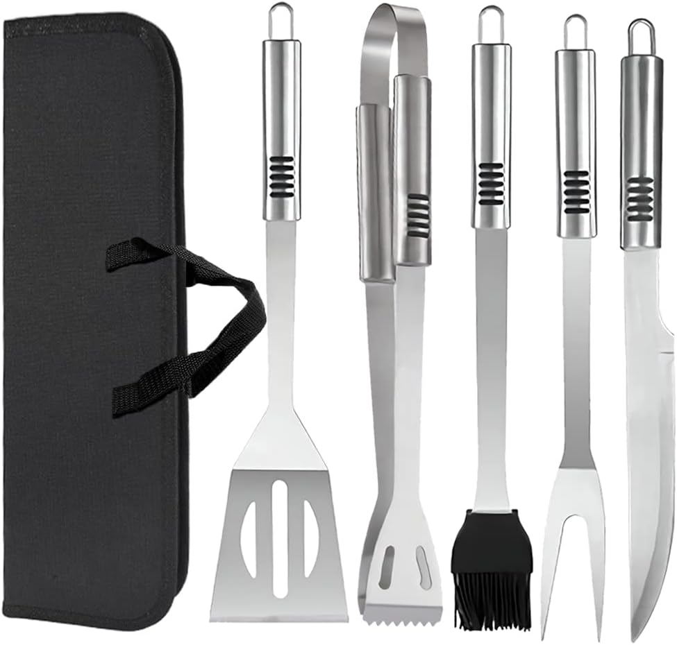 Grill Tools Set,Stainless Steel Grill Set for Men, 6pc BBQ Tools Grilling Accessories Kit with Spatula,Fork,Knife,Brush,Tongs  Carry Bag Grill Utensils Set for Outdoor Grill