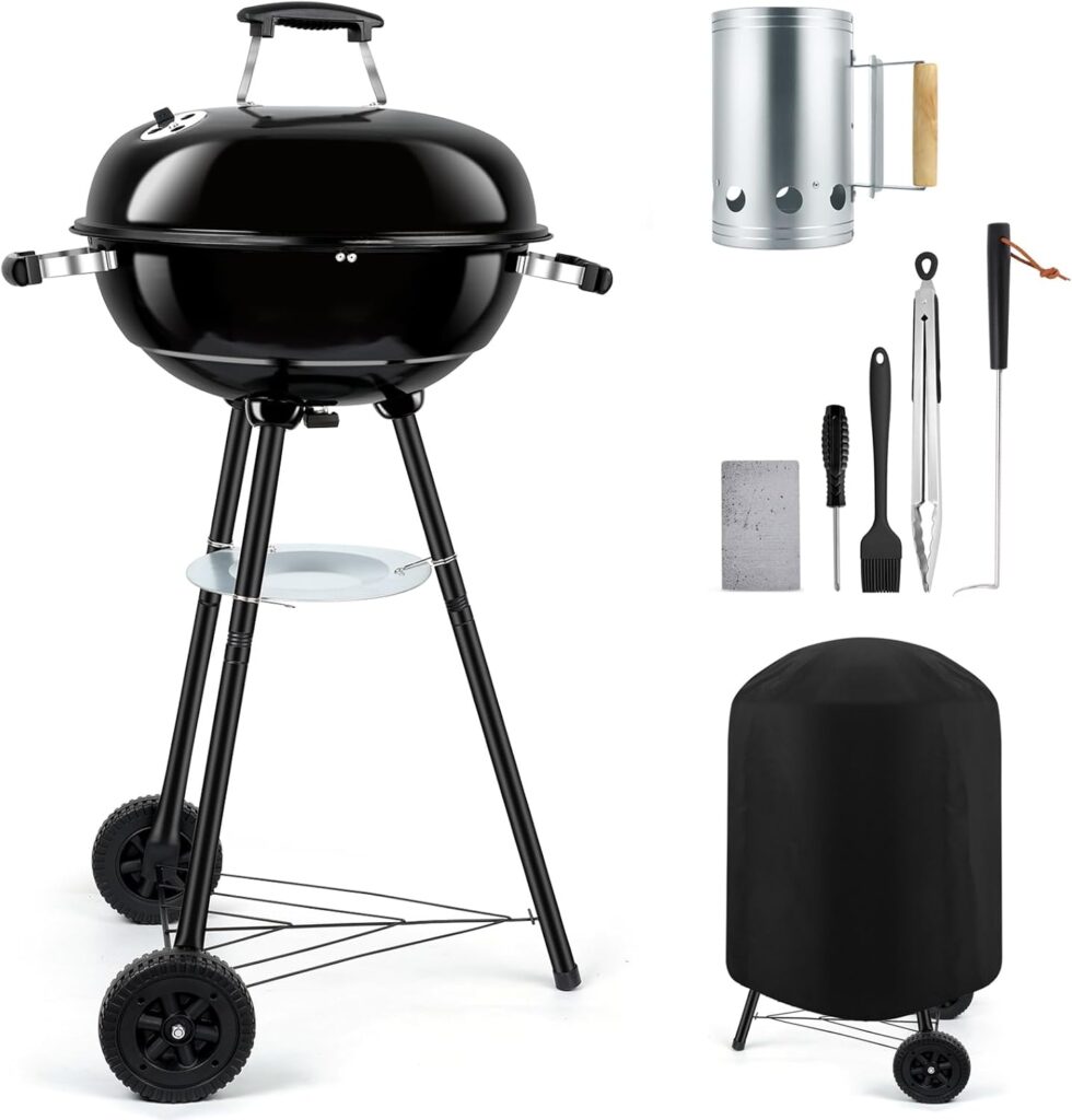 BBQ Charcoal Grill, Leonyo 18 inch Charcoal Grills, 254 Sq.in Portable Kettle Charcoal Grill with Cover  Charcoal Chimney Starter, Small Outdoor Grill for Camping, Patio, Backyard Cooking