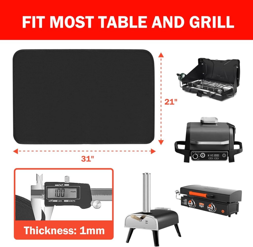 24 x 31 Grill Mat Fireproof for Outdoor Grill Protecting Prep Barbecue Table - Heat Resistant BBQ Tabletop Grilling Griddle Pad, Easy to Clean  Storage - Waterproof  Foldable, 1mm Thick